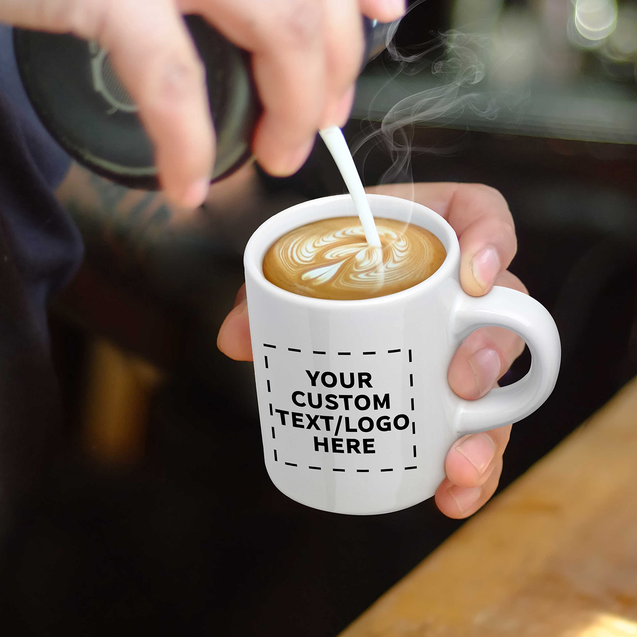 10-Pack Mini Ceramic Coffee Mugs 4oz - Custom Text & Logo - Durable Stoneware with C-Handle - Perfect for Office Gifts, Wedding Favors, and Home Decor (White)