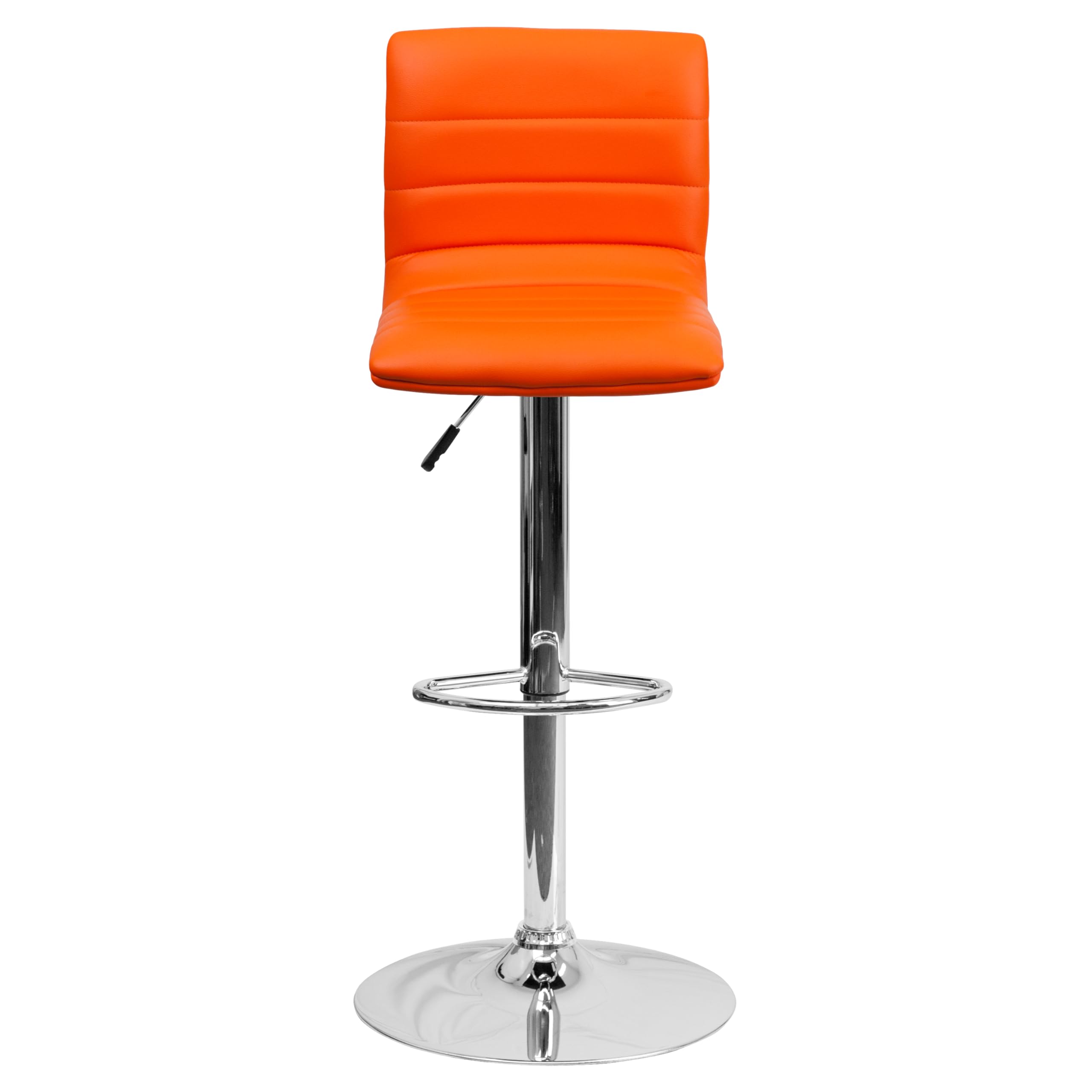 2 Pack Orange Vinyl Adjustable Height Bar Stools with Horizontal Stitch Back - Modern Kitchen Counter Stools for Dining Room, Breakfast Nook & Home Bar Decor