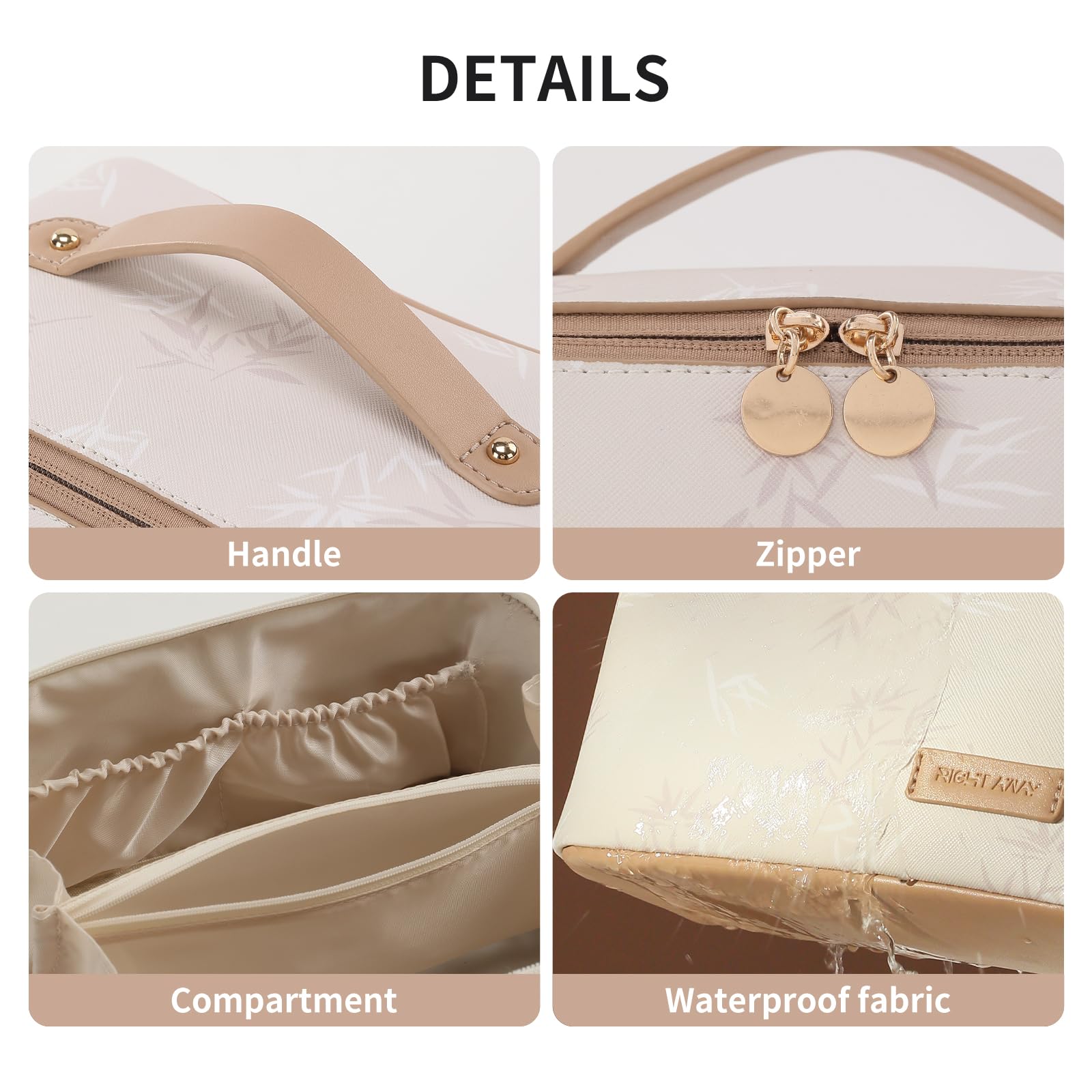 RIGHT AWAY Travel Makeup Bag - Large Capacity Cosmetic Organizer for Women | Waterproof PU Leather Makeup Case with Clear Divider & Handle | Perfect for Travel, Gym & Daily Use (White)