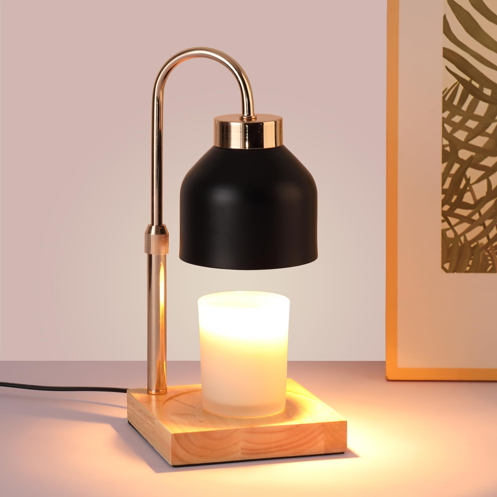 Premium Candle Warmer Lamp with Adjustable Height, Timer & Dimmable Light - Wax Melter for Jar Candles Includes 2 Bulbs (Black) - Perfect for Home Decor, Aromatherapy & Cozy Ambiance