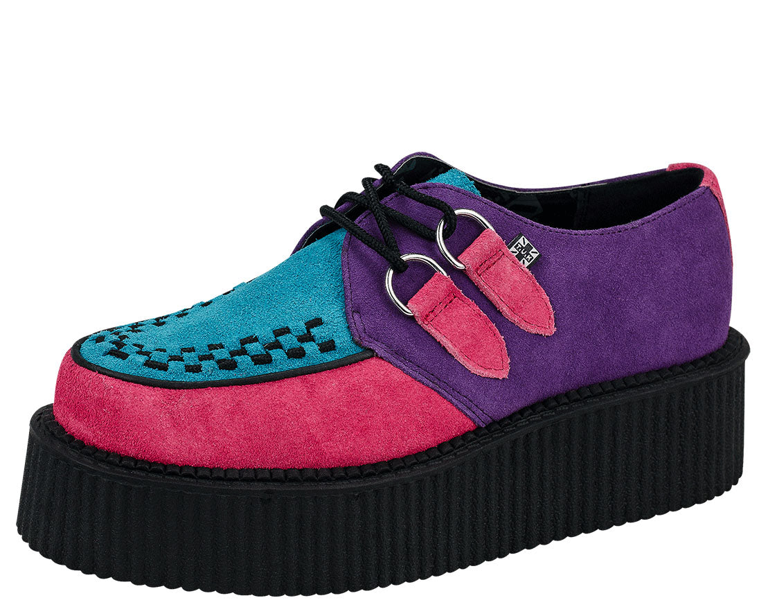 T.U.K Round Viva Mondo Creeper Shoes in Purple, Pink & Turquoise - Punk Rock & Gothic Fashion for Women & Men | Perfect for Concerts, Parties & Alternative Style