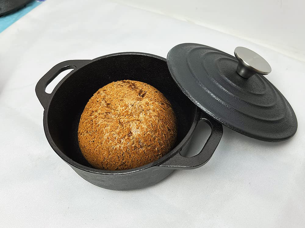 HAWOK Pre-Seasoned Cast Iron Mini Bread Bowl Dutch Oven – 5.51 Inch Diameter, 23oz, Set of 2 (Black) – Perfect for Baking Bread, Soups & Camping Meals
