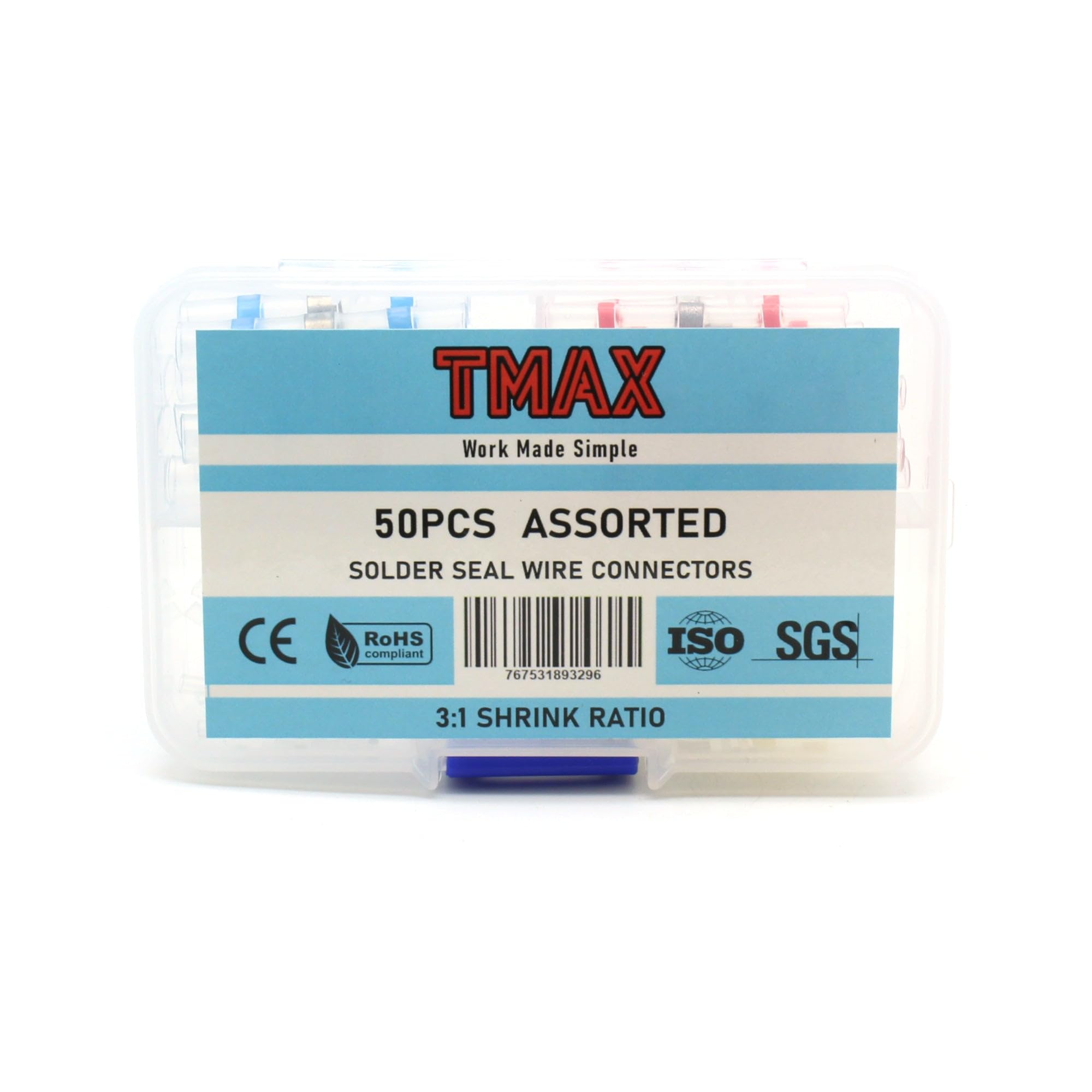 TMAX 50-Piece Solder Seal Wire Connectors Kit - Heat Shrink Butt Connectors for Automotive, Marine & DIY Electrical Projects - Waterproof Insulated Solder Sleeve Terminals for Secure Wire Connections