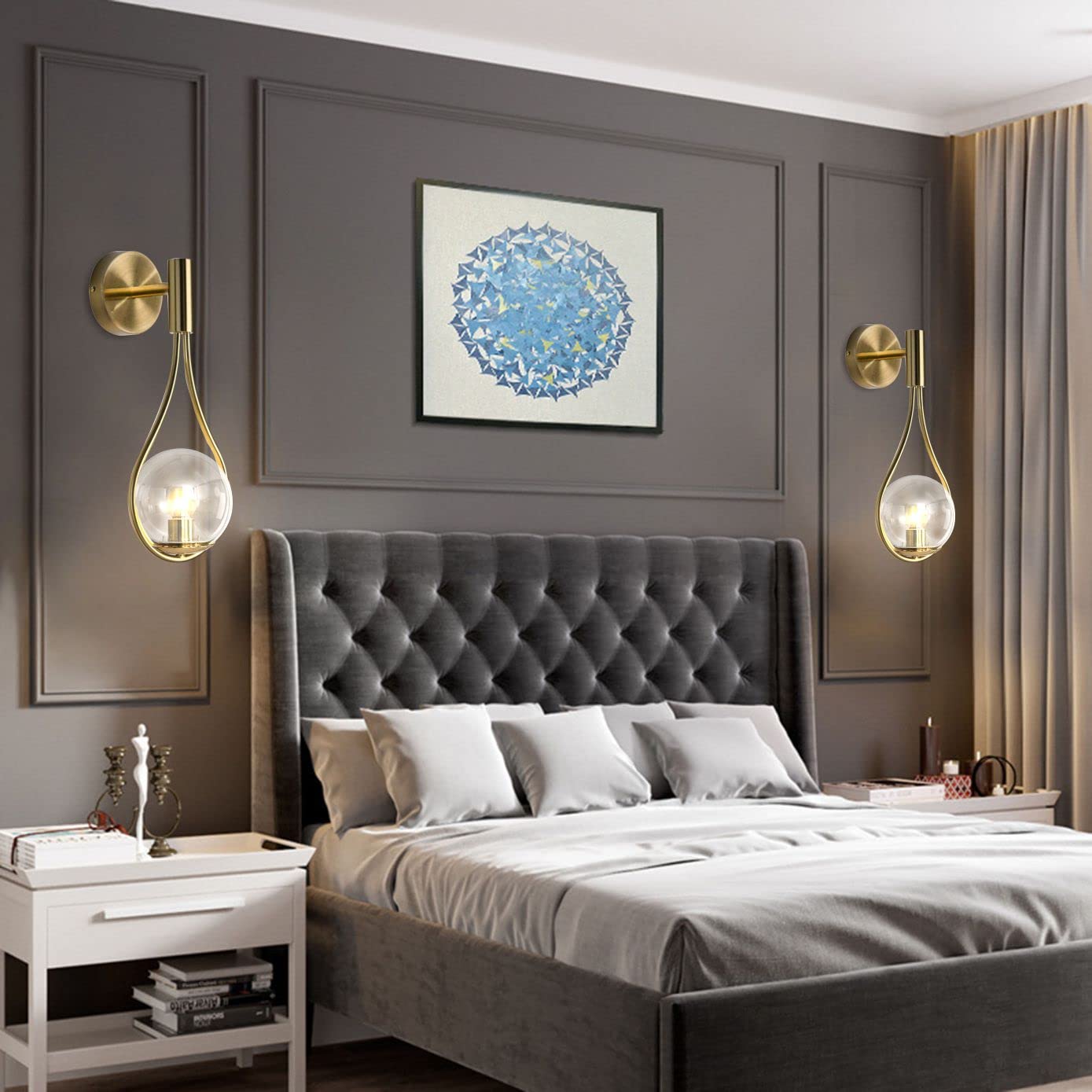 BOKT Gold Globe Glass Wall Sconce 2 Pack - Mid-Century Modern Vanity Lights with Clear Glass Shade - Industrial Style Bathroom Vanity Lighting - Indoor Wall Lamp for Living Room, Hallway, Bedroom - Perfect for Home Decor, Apartment Lighting, and Commercial Spaces