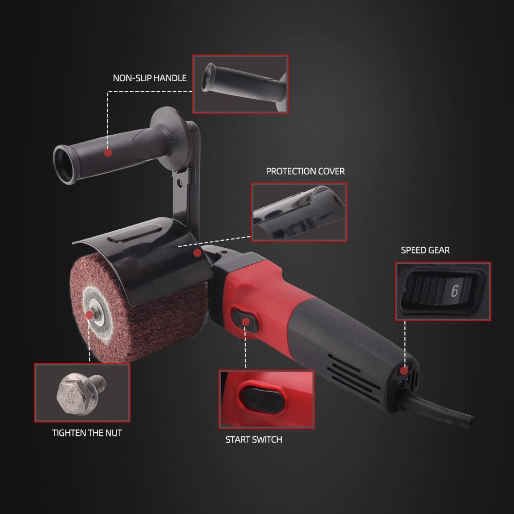 ZFE 1100W Handheld Electric Polisher & Sander Kit - 6 Speed Adjustable (380-1700 RPM) for Stainless Steel, Metal & Wood - Burnishing, Polishing & Wire Drawing Machine - Perfect for DIY Projects, Metalworking & Woodworking