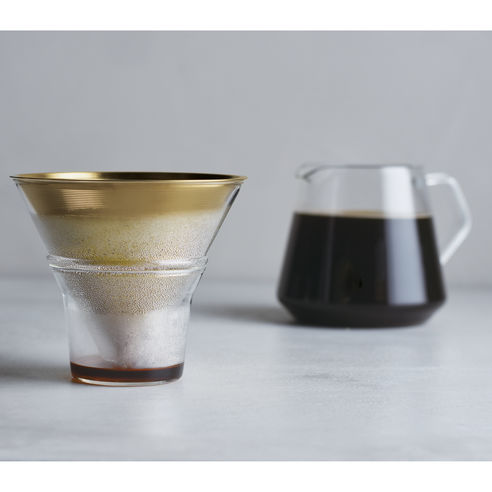 Kinto Brass Brewer Stand Set - Premium Pour Over Coffee Dripper Stand with Glass Carafe for Home & Office Use