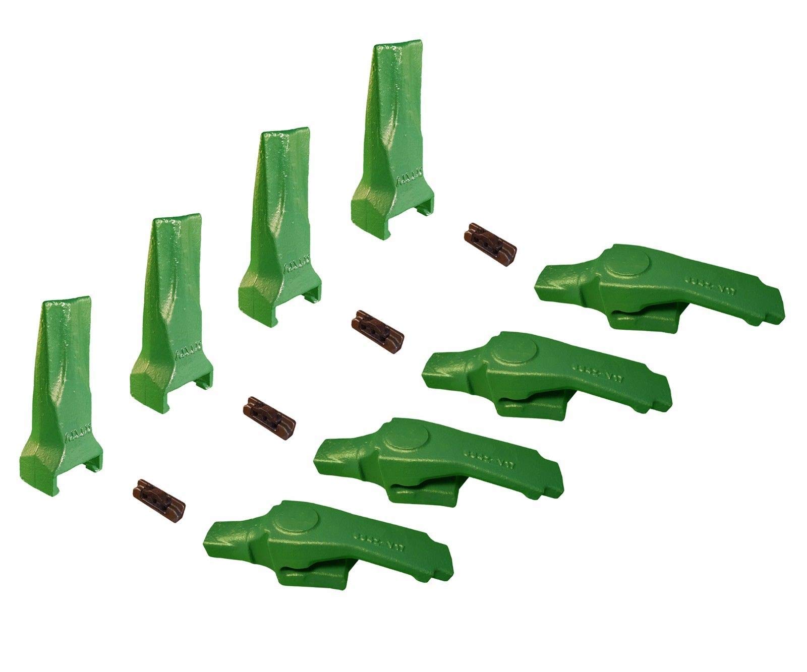4-Pack Esco Style Super V Bucket Shanks & Dirt Teeth with Pins - Compatible with 8842-V17 & V17TYL Models - Ideal for Excavation, Trenching, and Heavy-Duty Construction Work