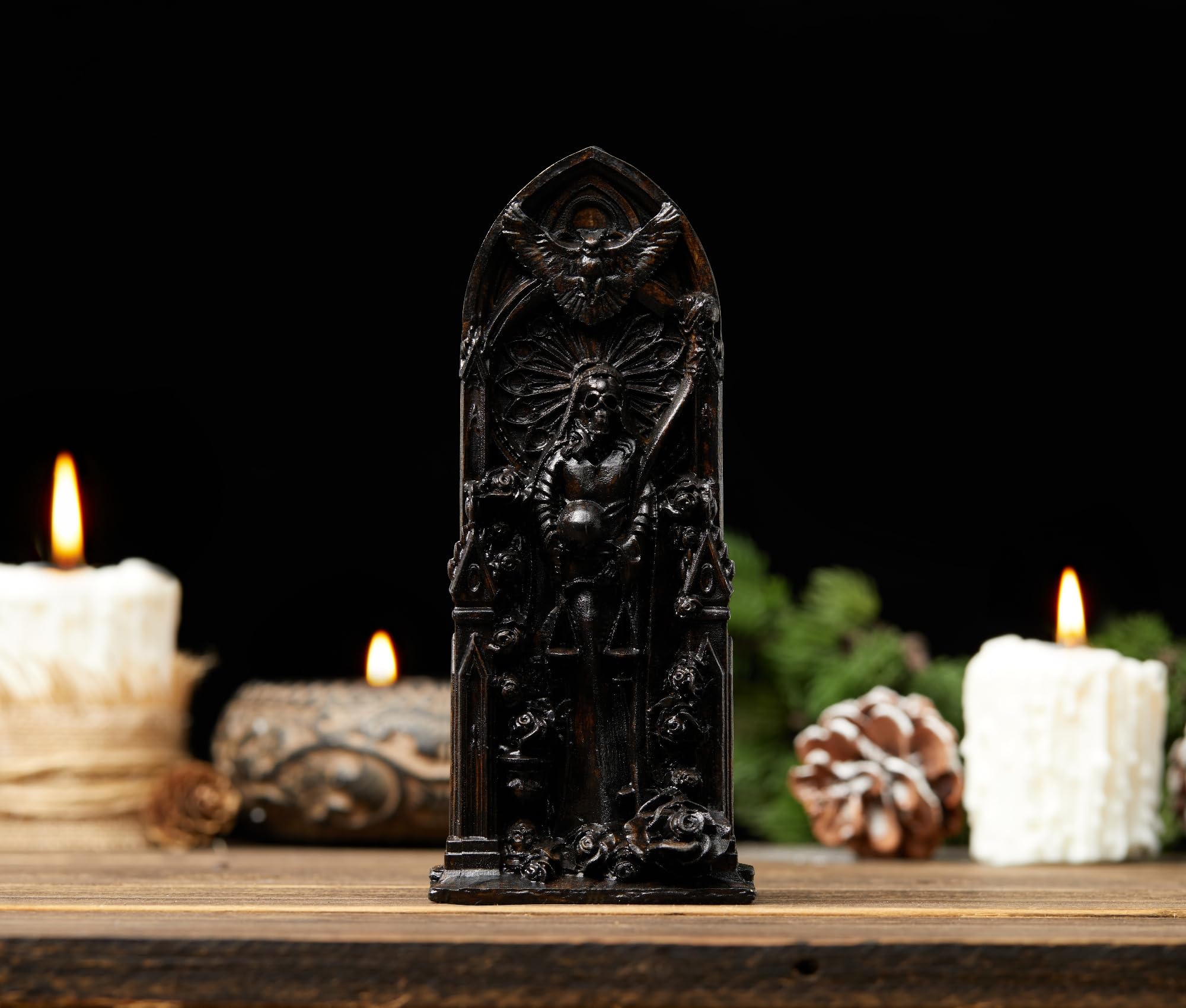 Santa Muerte Statue - Handcrafted Holy Death Goddess Figurine for Home Altar | Religious Wooden Statue for Wicca, Witchcraft & Spiritual Decor | Perfect for Sacred Spaces, Rituals & Gothic Home Decoration (Black)