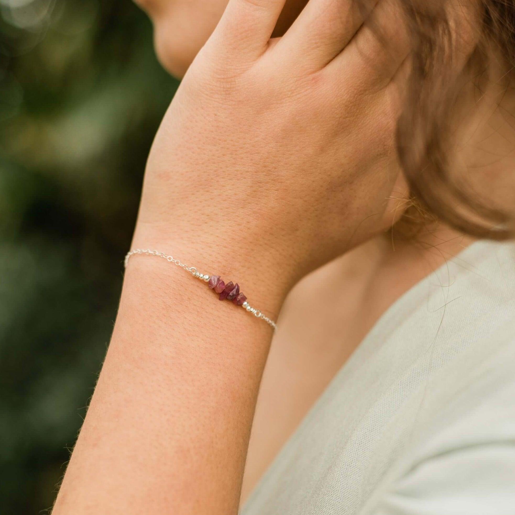 Ruby Chip Bead Bar Bracelet for Women - Genuine Stone Adjustable Bangle | Perfect for Casual Wear, Boho Fashion & Gift Giving