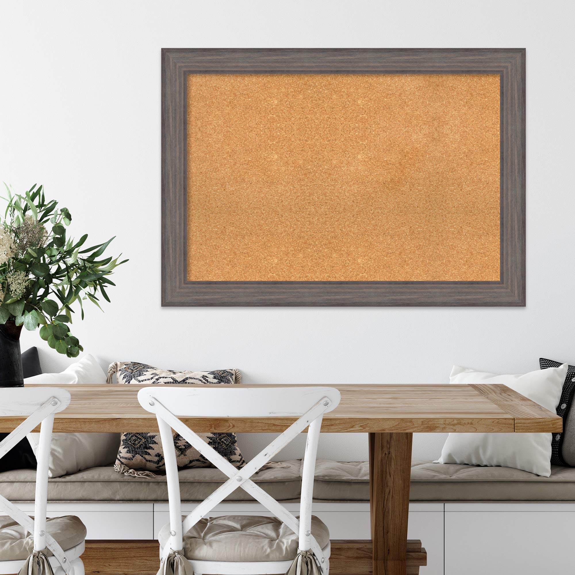 Amanti Art 29x41 Inch Natural Cork Board with Grey Wood Frame - Large Vision Board for Office & Home Decor, Rustic Farmhouse Pinboard for Wall Organization | Perfect for Vision Boards, Memo Displays & Home Office Organization