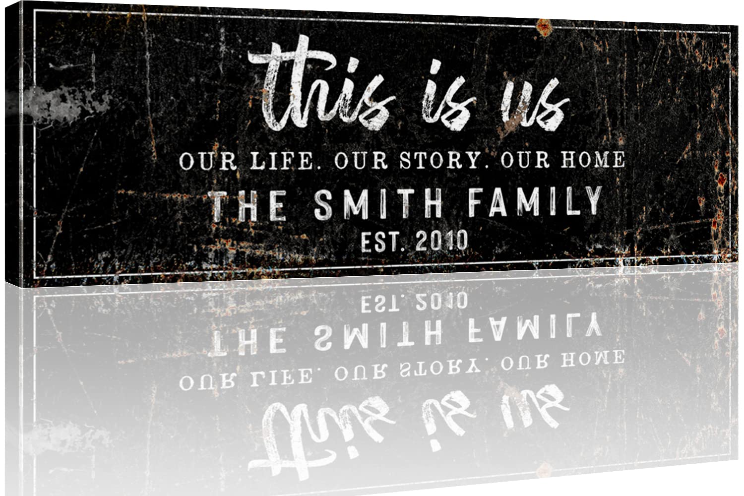 Personalized 'This is Us' Family Name Sign - Custom Canvas Wall Art for Living Room, Fireplace & Home Decor | Rustic Black or White | Perfect for Housewarming Gifts & Family Photo Displays