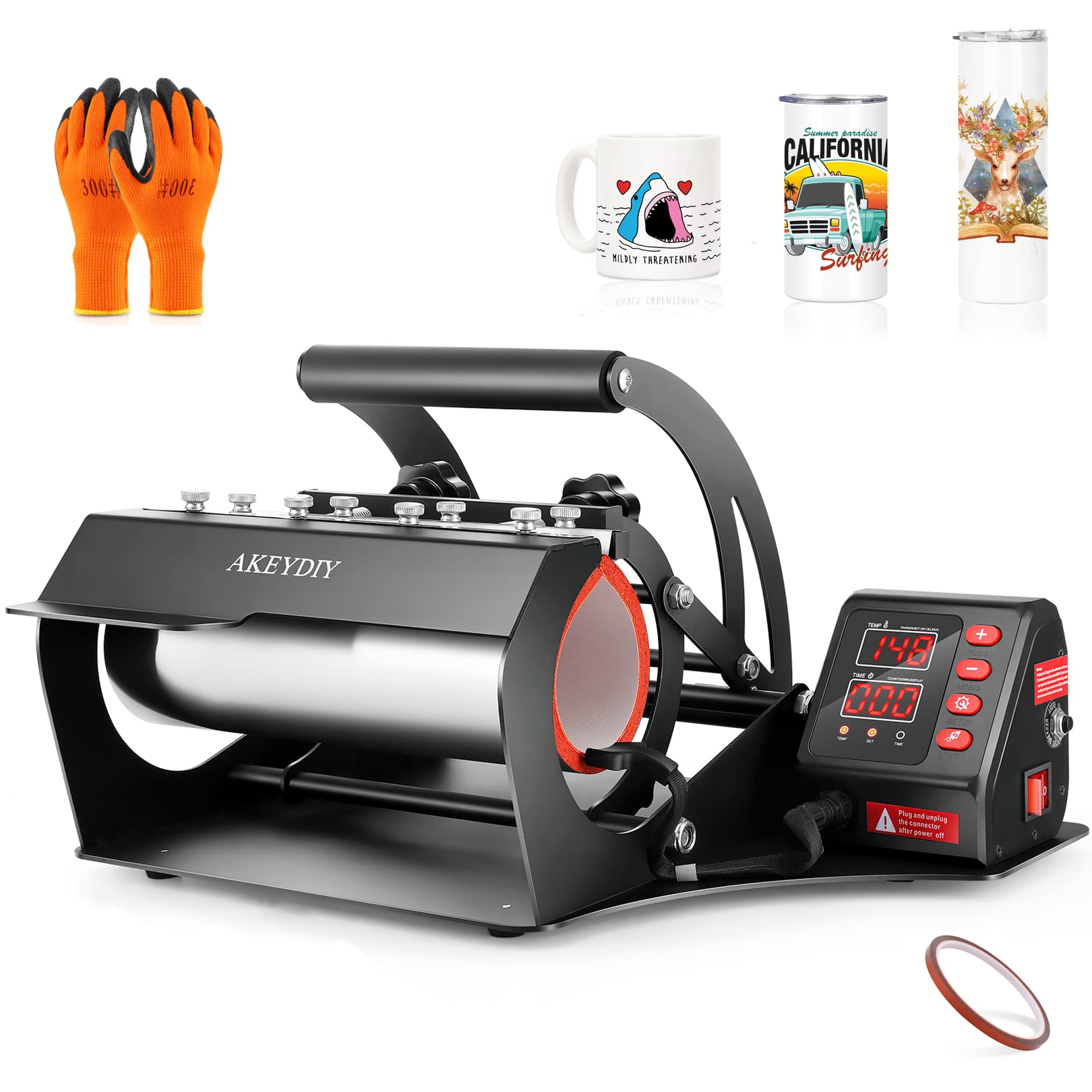Industrial Heat Press Machine for Tumbler & Mug Sublimation - DIY Vinyl Heat Transfer for 30oz/20oz/16oz Skinny & Straight Tumblers, 11oz-16oz Coffee Mugs (110V, Black) - Perfect for Home Crafting, Small Business & Personalized Gift Making