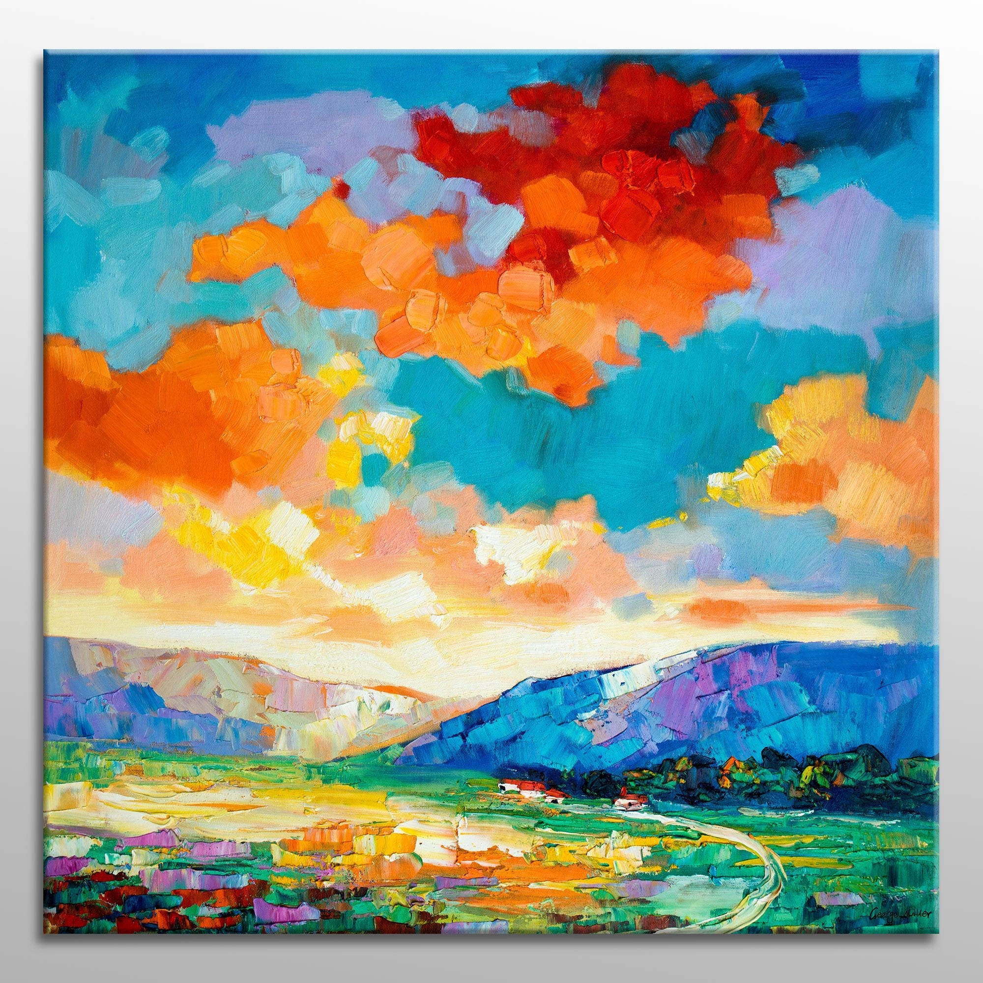 Abstract Landscape Oil Paintings - Original Large Canvas Wall Art for Modern Home & Kitchen Decor - Perfect for Living Room, Bedroom & Office