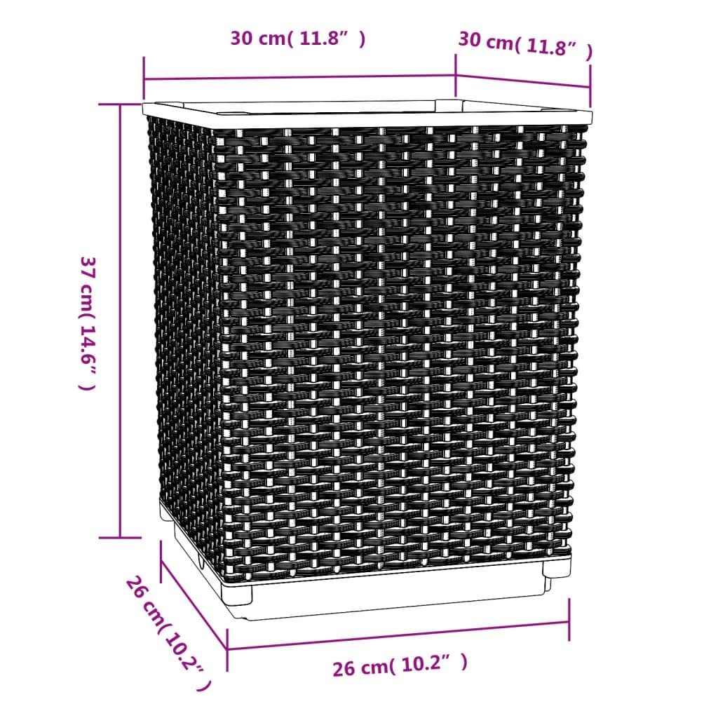 2-Pack vidaXL Rattan-Look Flower Planters - Outdoor Garden Boxes for Patio, Balcony, Porch & Backyard - Black (Perfect for Herbs, Flowers & Small Plants)