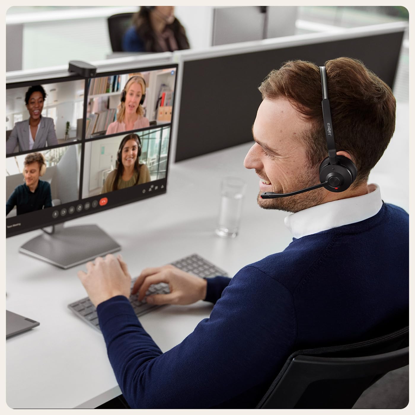 Jabra Engage 55 Stereo Wireless Headset with PanaCast 20 4K AI Video Conferencing Camera Bundle - Certified for Google Meet, Zoom & Microsoft Teams | Professional Office Headphones & Webcam for Remote Work, Online Meetings & Video Calls