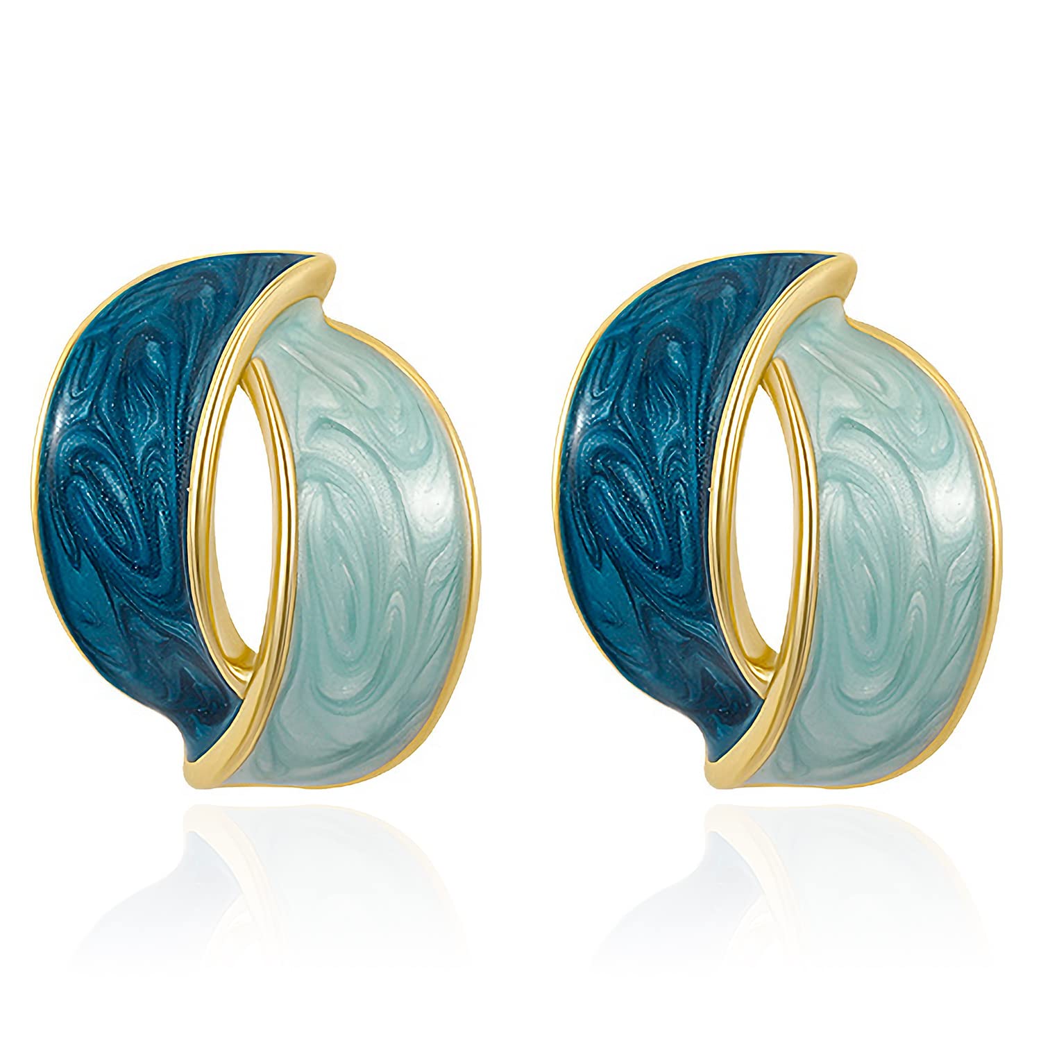 Silvateam Blue Enamel Geometric Stud Earrings | Trendy Irregular Shape Jewelry for Women & Girls | Perfect for Casual Wear, Office & Special Occasions