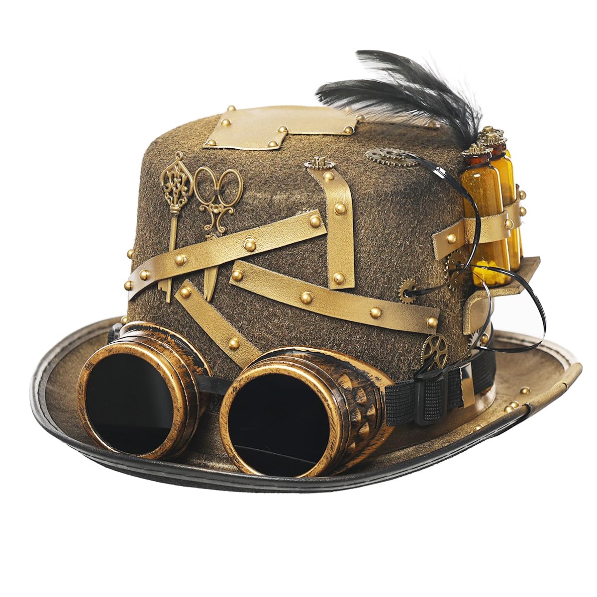 GRACEART Steampunk Top Hat with Goggles - Vintage Victorian Style Unisex Costume Accessory for Women & Men | Perfect for Cosplay, Halloween, and Themed Parties