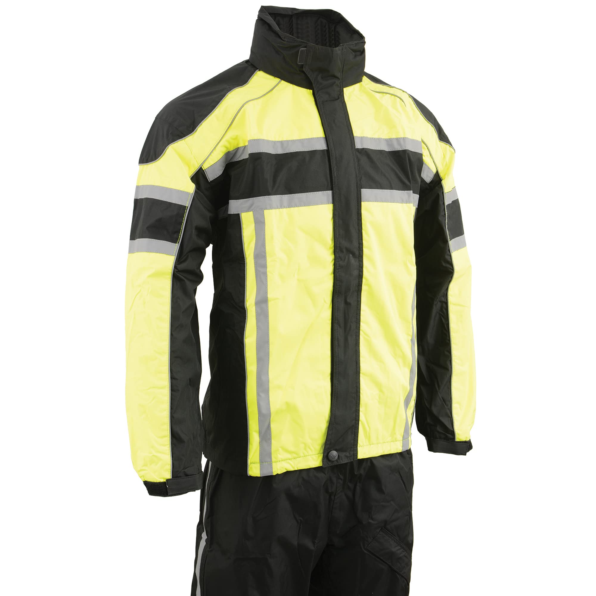 Milwaukee Leather Men's Black & Neon Orange/Green Motorcycle Rain Suit - Waterproof with Reflective Strips & Heat-Resistant Leg Guards - Ideal for Bikers in Wet Weather & Night Riding