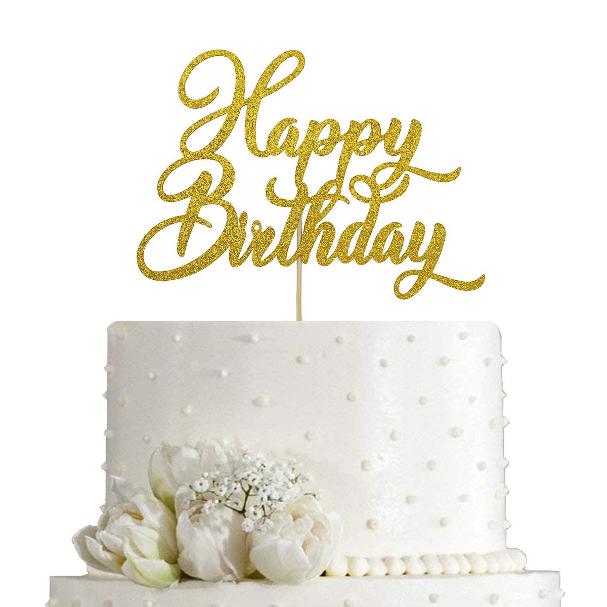 Happy Birthday Cake Topper - Double Sided Gold Glitter Cake Decorations for Birthday Parties, Wedding, Anniversary & Special Events