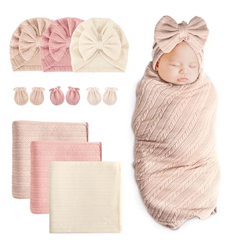 3 Set Plain: Bow Hat + Mitten + Blanket (E)