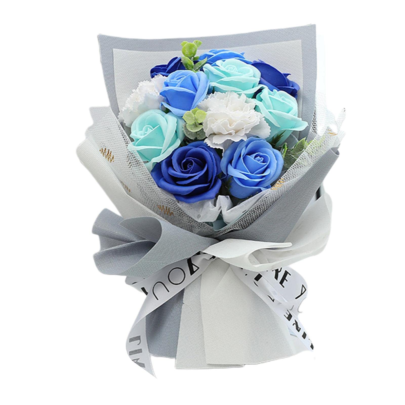 Artificial Carnation Rose Soap Flower Bouquet - Blue Floral Arrangement for Wedding Centerpieces, Party Decorations & Home Living Room Decor - Perfect for Bridal Showers, Anniversary Gifts and Tabletop Displays