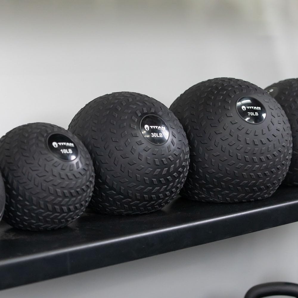 Titan Fitness Rubber Tread Slam Ball - Heavy Duty Dead Bounce Weighted Exercise Ball for Strength Training, CrossFit, HIIT Workouts - Perfect for Throwing, Catching, Slamming & Twisting Moves in Home Gym or Outdoor Fitness
