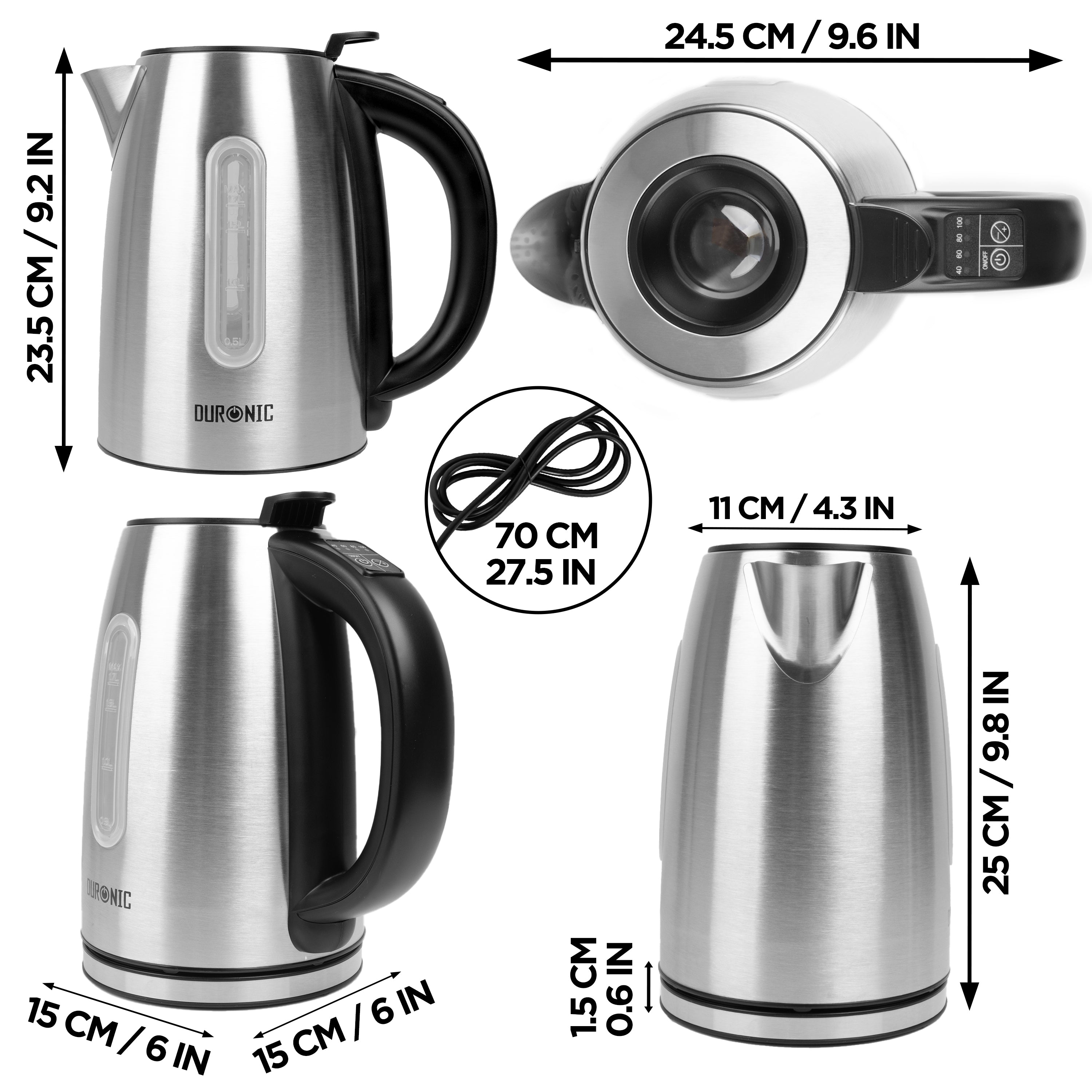 Duronic EK43 Stainless Steel Electric Kettle with Digital Temperature Control - Fast Boiling Water Heater for Tea, Coffee, Hot Chocolate & Soup - Perfect for Home, Office & Kitchen Use
