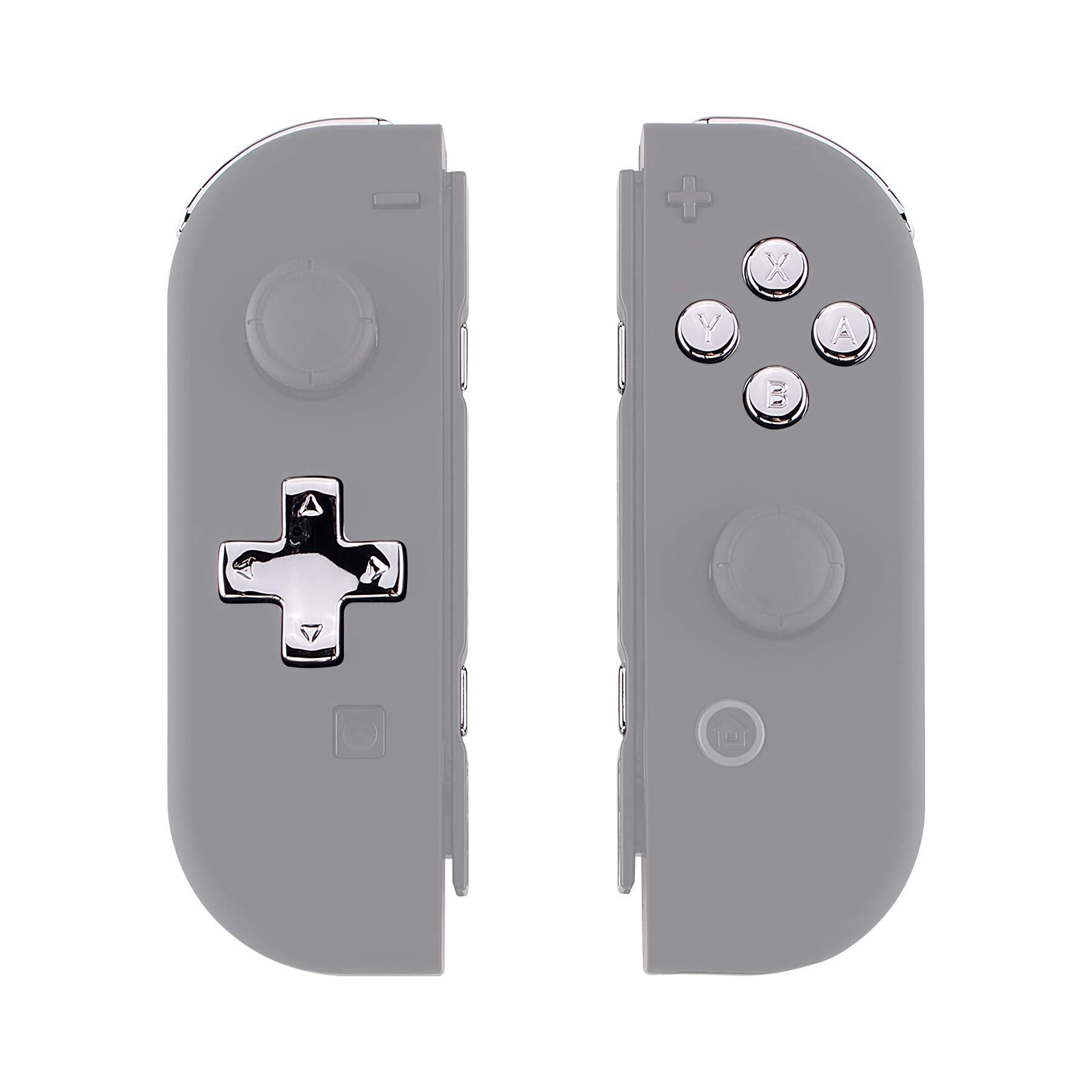 ExtremeRate Chrome Silver D-Pad & ABXY Button Replacement Kit for Nintendo Switch & OLED Joy-Con - Full Set with SR SL L R ZR ZL Triggers & Springs (D-Pad Compatible with ExtremeRate Shell Only) - Perfect for DIY Repairs & Controller Customization