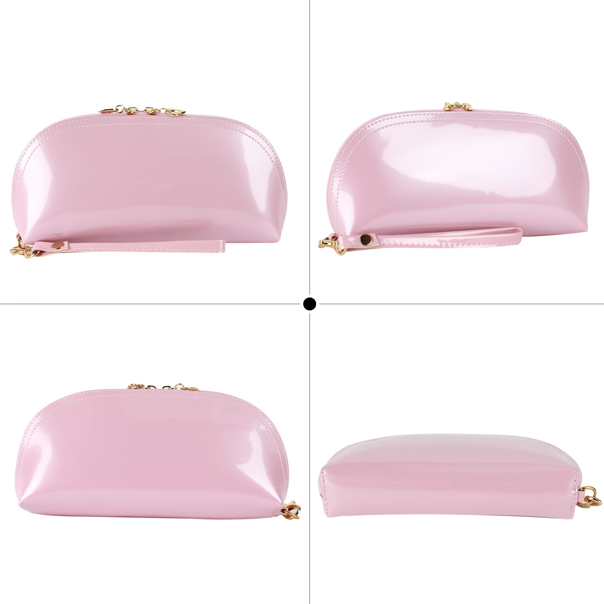 ZLMBAGUS Fashion Cosmetic Bag - Patent Leather Makeup Pouch with Wristlet & Zipper - Travel Organizer for Makeup, Jewelry & Coins (Pink) - Perfect for Travel, Gym & Daily Essentials Storage