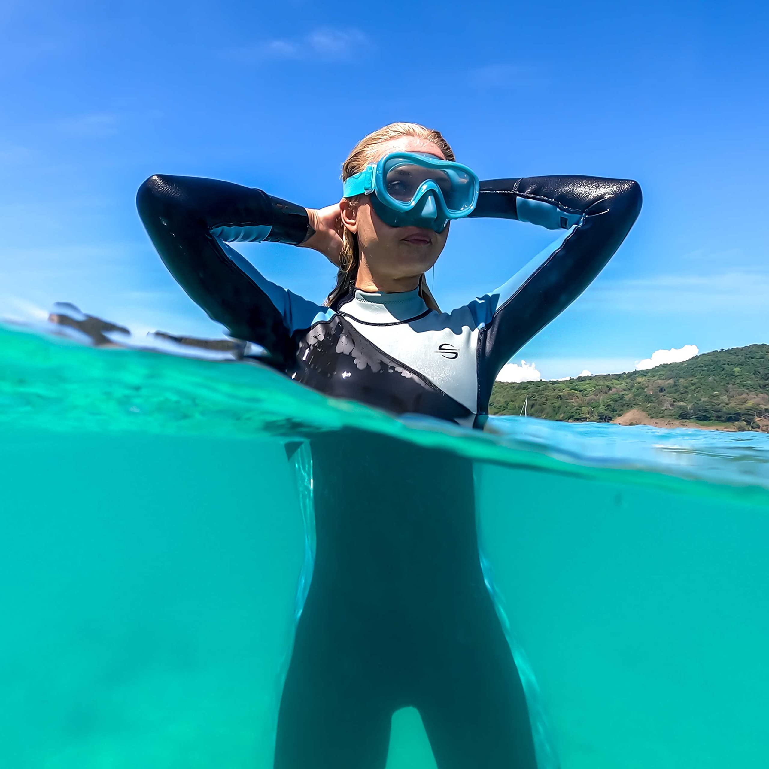 Women's 2.0mm Neoprene Shorty Wetsuit - Long Sleeve Half Leg Cold Water Springsuit for Scuba Diving, Surfing, Kayaking, Snorkeling & Swimming | Perfect for Beach Activities, Water Sports & Outdoor Adventures