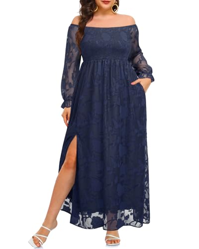 Navy Blue( Lace Floral & Long Sleeve)