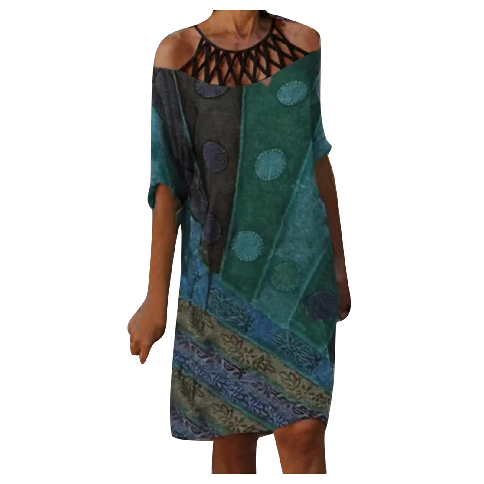 Women's Plus Size Halter Tie-Dye Print Long Sleeve Spring Dress - Medium, Fashionable & Comfortable for Casual Outings, Date Nights & Spring Events