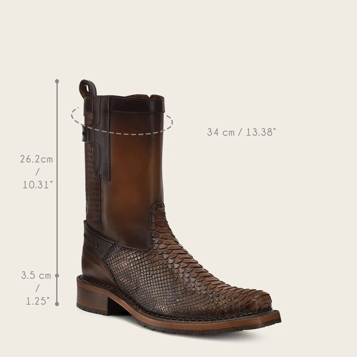 Men's Cuadra Almond Casual Cowboy Python Skin Zip Ankle Boots - Stylish Western Boots for Everyday Wear & Outdoor Adventures