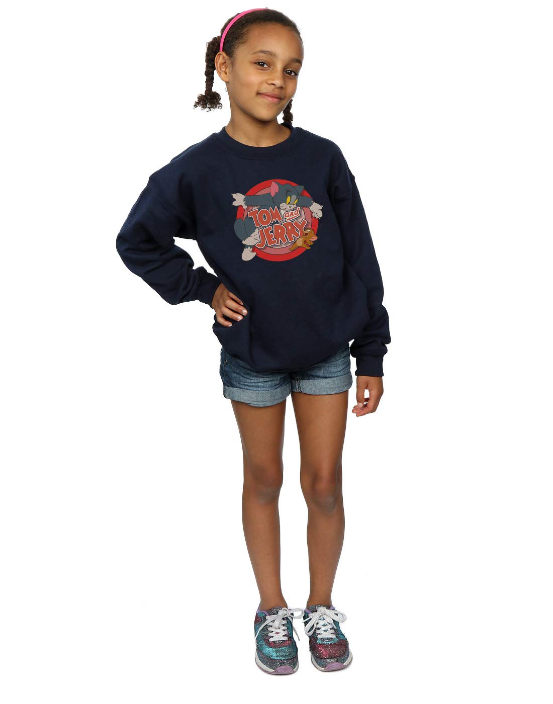TOM and JERRY Girls Classic Cartoon Print Pullover Hoodie - Navy Blue Sweatshirt for Teens Age 12-13 | Casual Wear, School Outfits & Cartoon Lovers Gift