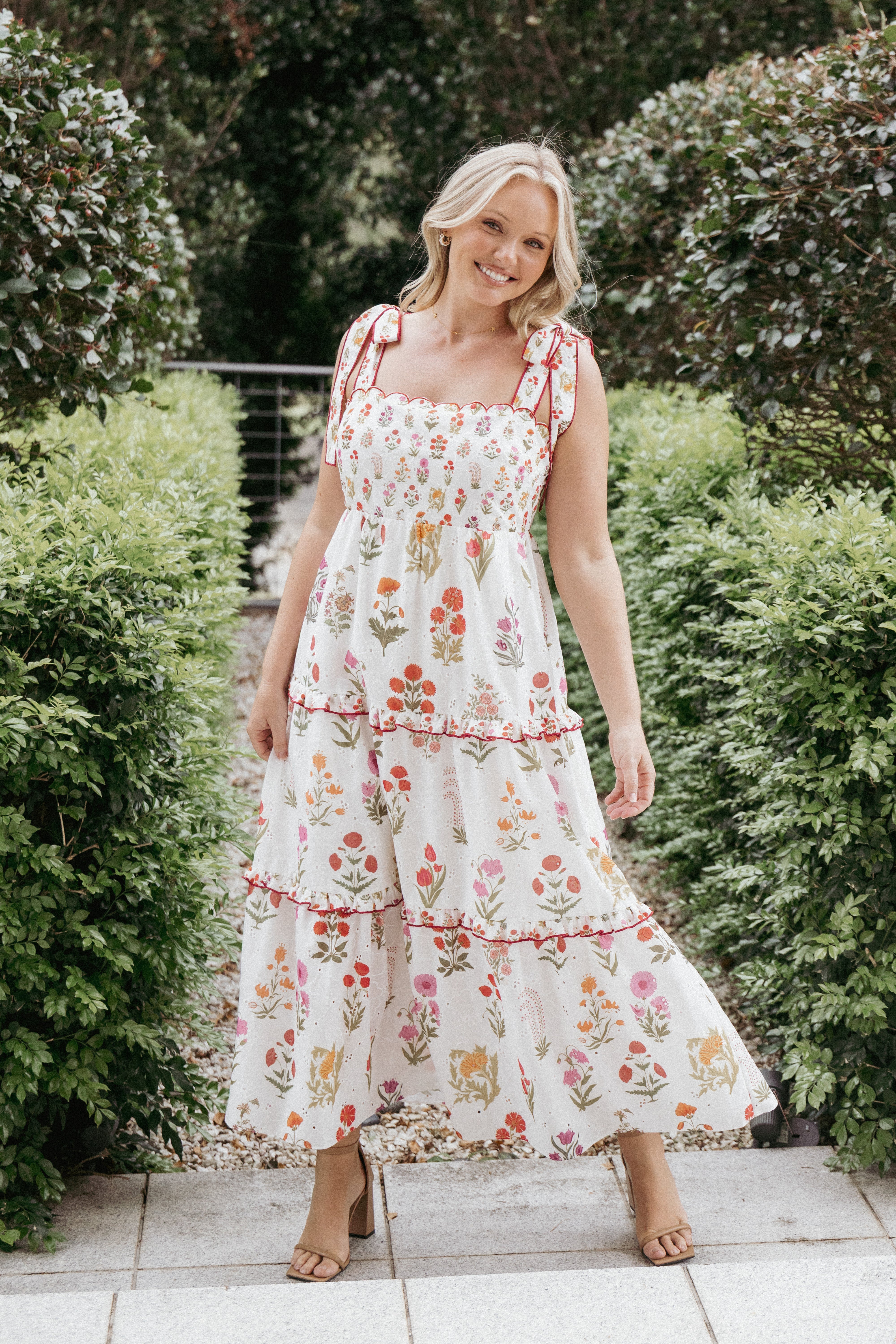 Aurelia Maxi Dress - White Floral Print Summer Dress for Women | Elegant Beach Wedding Party Wear | Perfect for Vacations, Dates & Special Occasions
