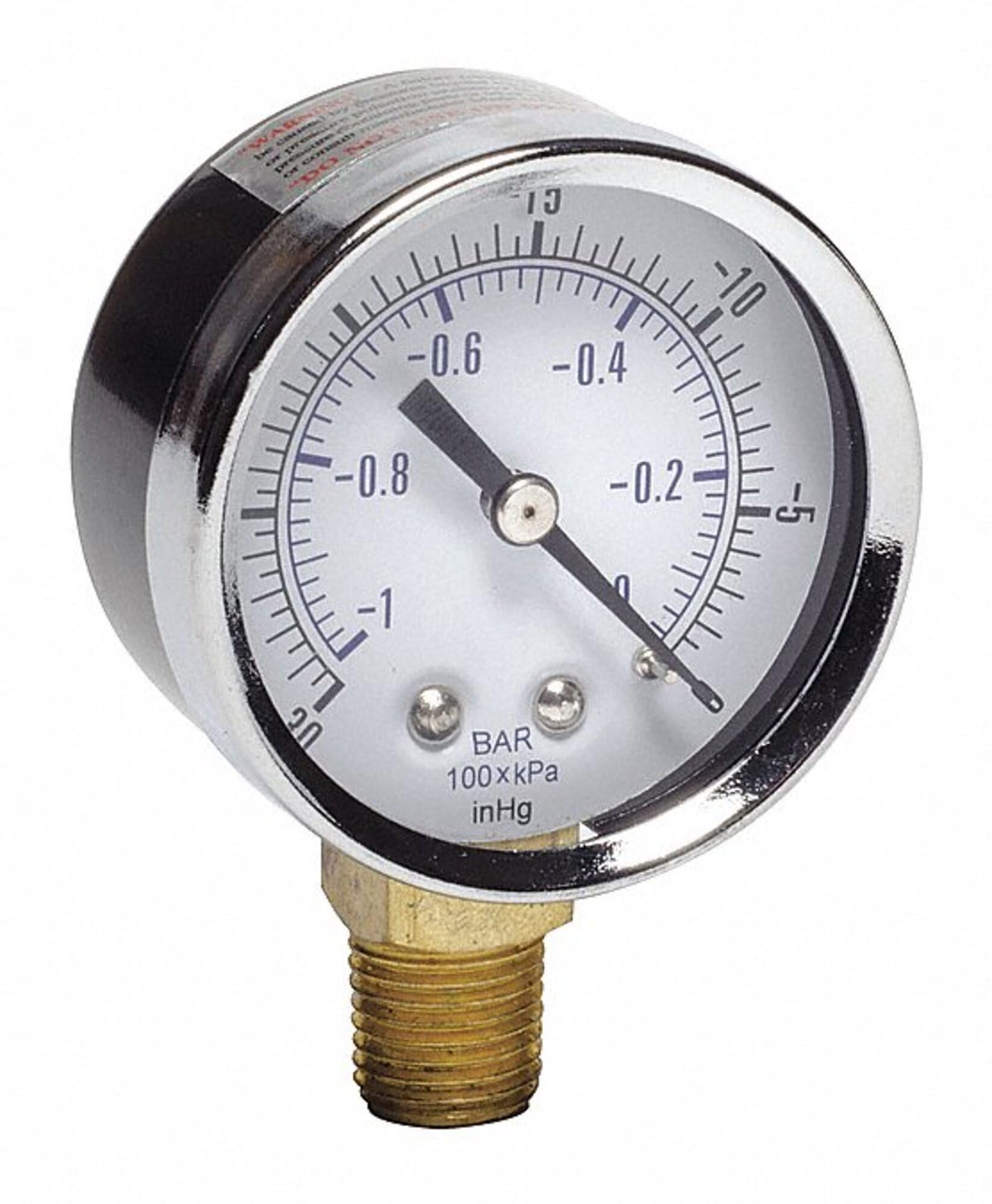 Gast AA640 Vacuum Gauge - 2 Inch Dial, 0-30 in/Hg Range, 1/4 NPT Bottom Mount for HVAC, Automotive & Industrial Applications