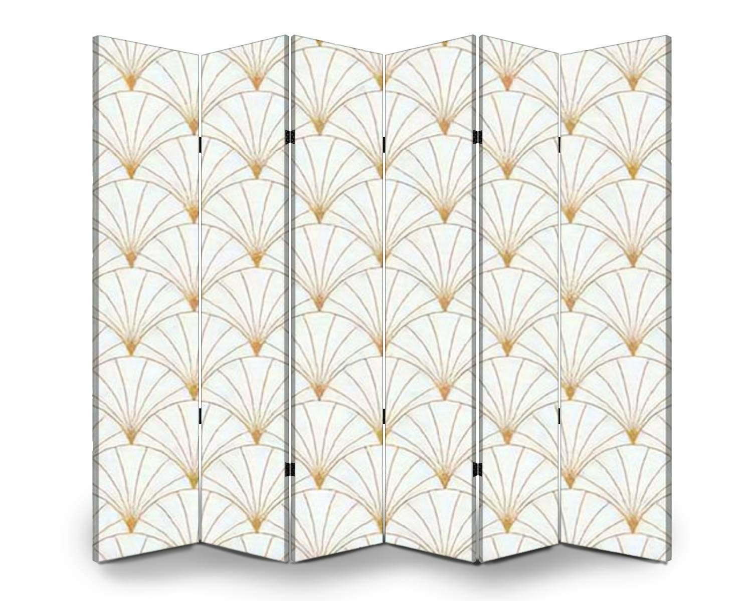 Vintage Art Deco Wood Screen Room Divider - 6 Panel Folding Privacy Partition with Geometric Pattern, Dual-Sided Canvas Panels for Home & Office Decor | Perfect for Living Room, Bedroom, and Studio Space Division