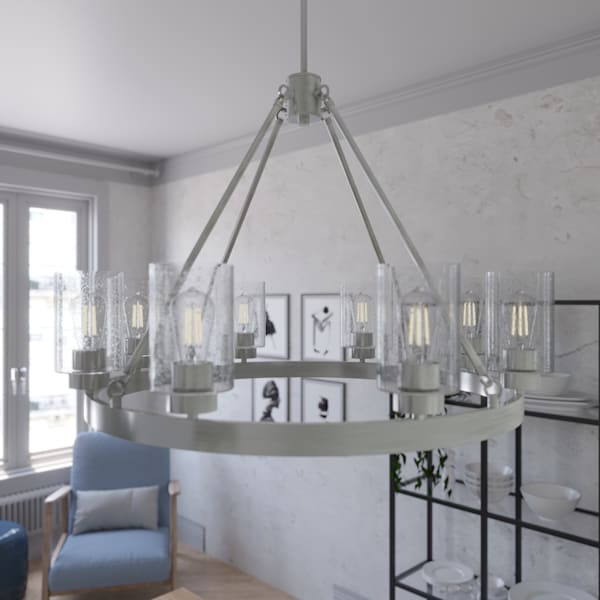 Hunter Hartland 8-Light Chandelier in Brushed Nickel - Modern Ceiling Lighting Fixture for Dining Room, Living Room & Bedroom