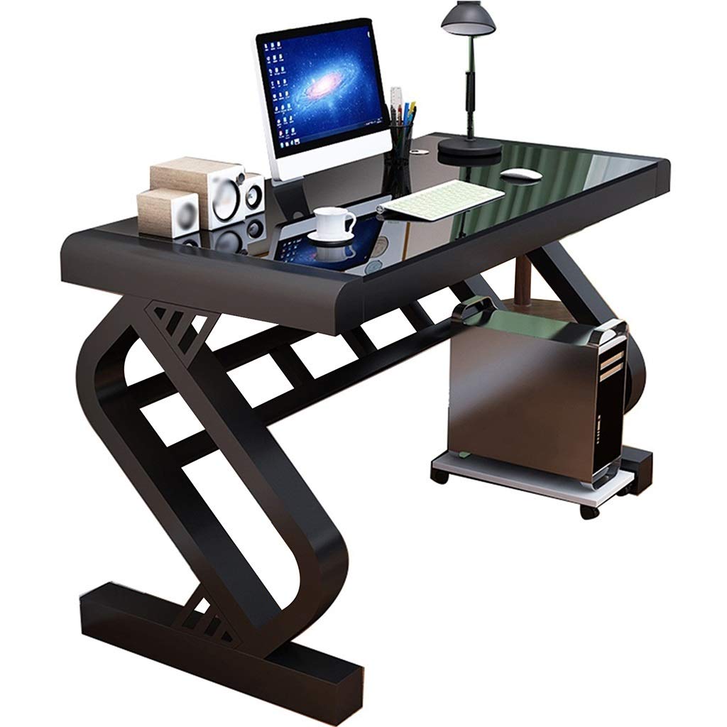 Modern Home Office Desk - Black 120cm Simple Computer Desk with Tempered Glass Top, Corner Study Desk for Students & Professionals - Easy Assembly for Small Spaces & Remote Work