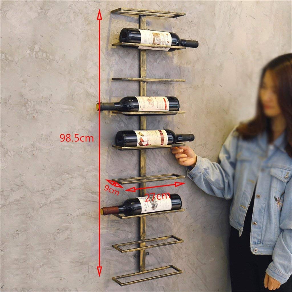 Wall-Mounted Wine Rack Holds 9 Bottles - Brass Hanging Wine Bottle Holder for Bar, Kitchen & Dining Room Decor - Space-Saving Wine Storage Solution for Home & Restaurant Use