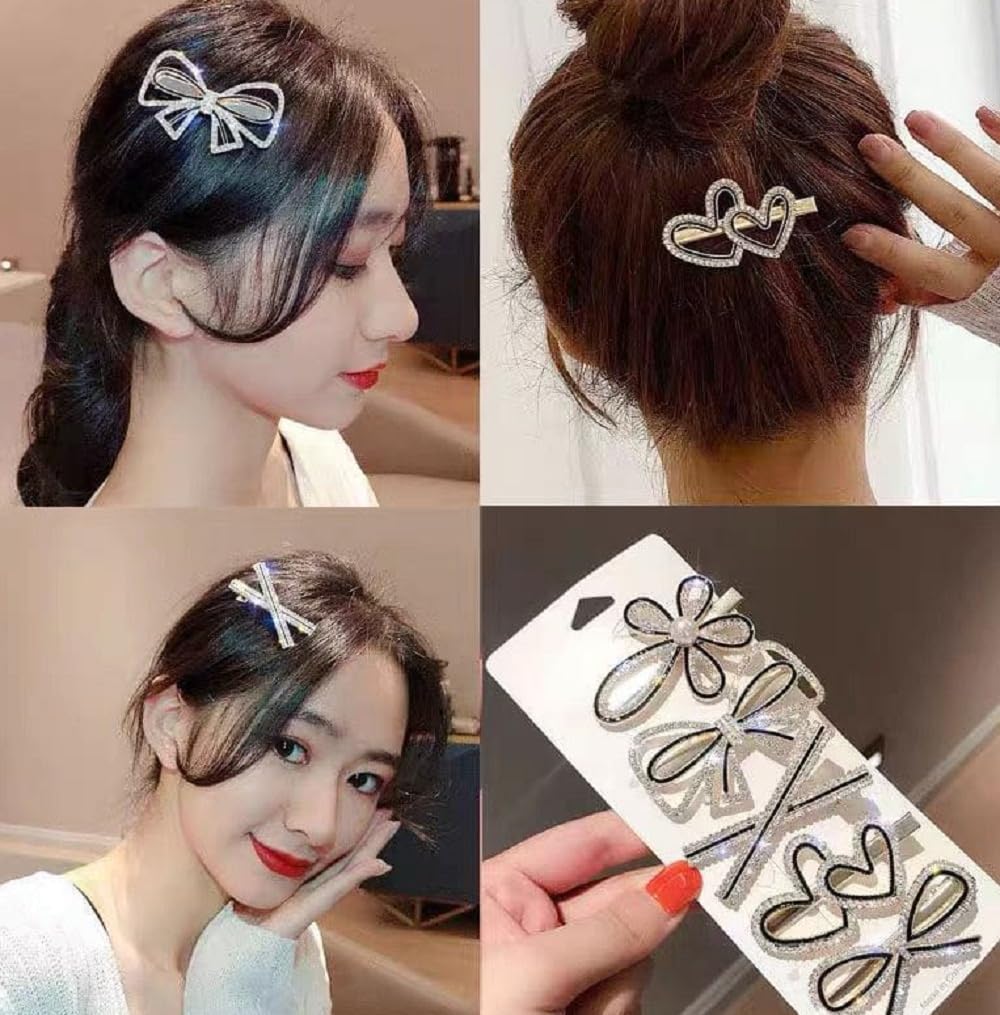 GIRLISH Metal Hair Clips for Women - 9PCS Geometric Pearl Barrettes for Girls, Party & Daily Use