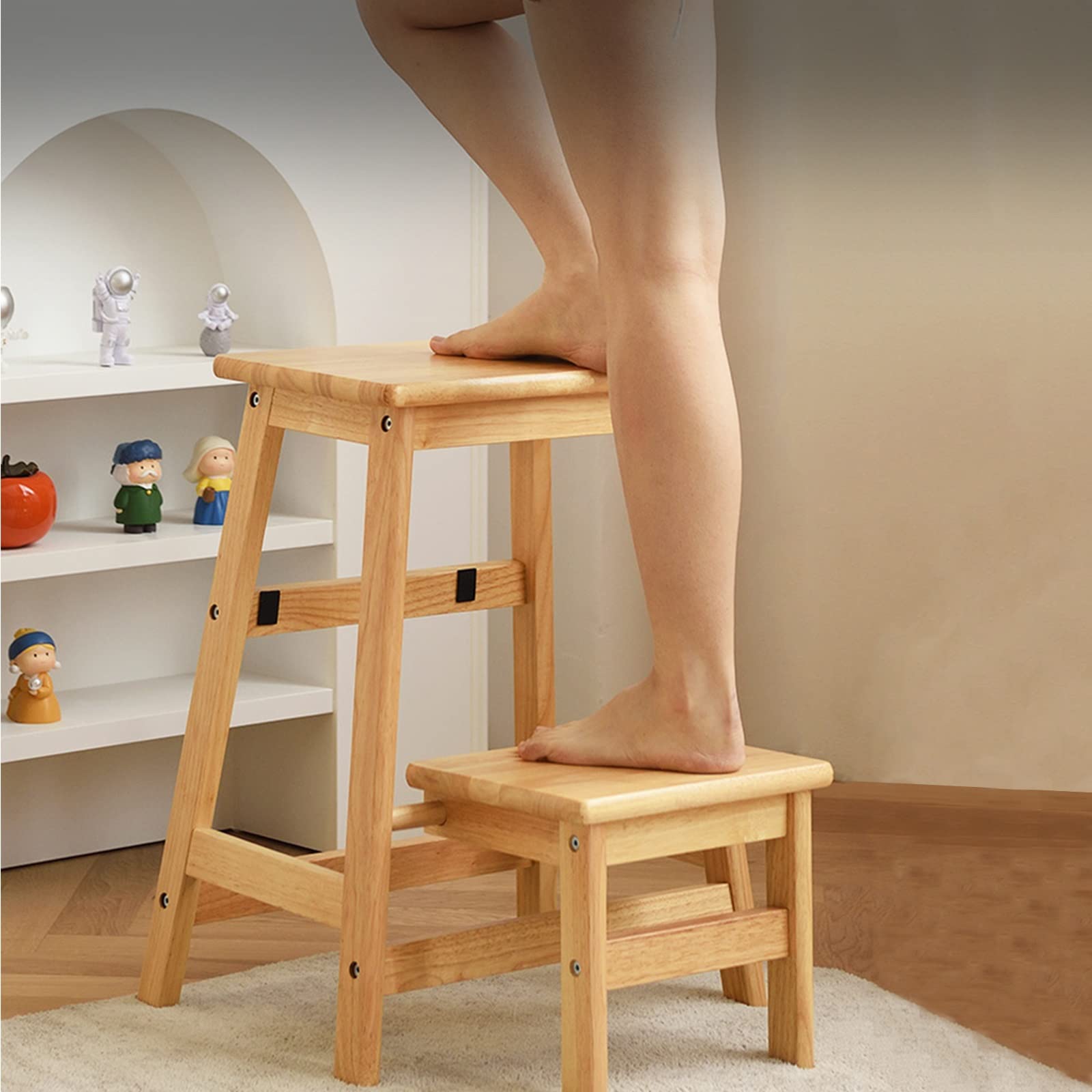 FADUNI 2-Step Wooden Folding Step Stool, Small Ladder Stool for Home, Kitchen, Library - Non-Slip Safety Stool for Kids & Adults - Perfect for Reaching High Shelves and Storage Spaces