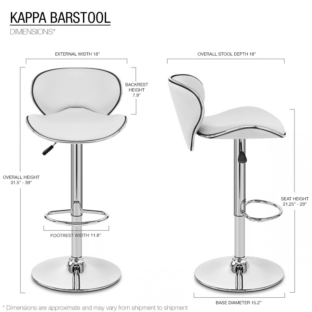 Set of 2 Kappa Contemporary Adjustable Barstools - Vanilla White - Perfect for Kitchen Islands & Home Bars