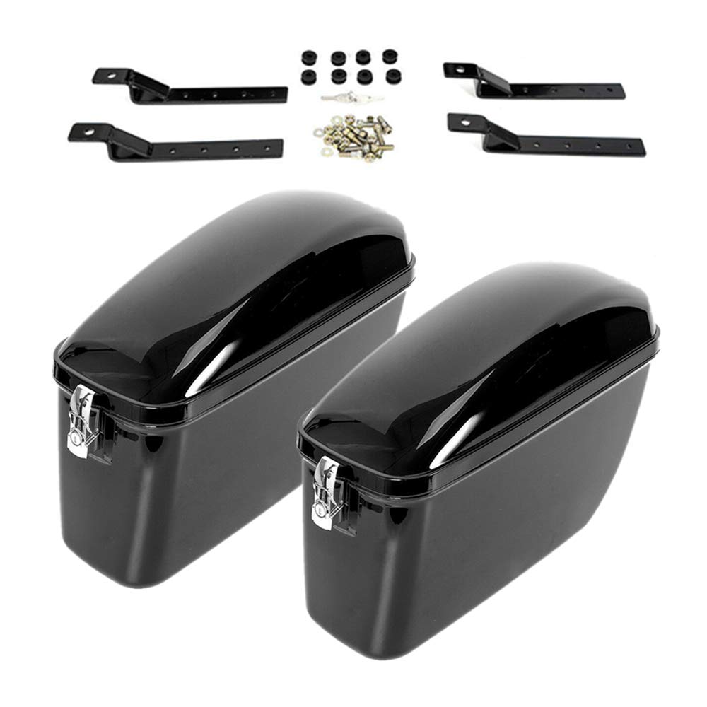 Gdrasuya10 Universal Motorcycle Hard Saddle Bags (2PCS) - Large Black Waterproof Luggage Trunk for Cruiser Bikes with Mounting Brackets - Fits Suzuki, Kawasaki & More - Perfect for Long Rides, Touring & Road Trips