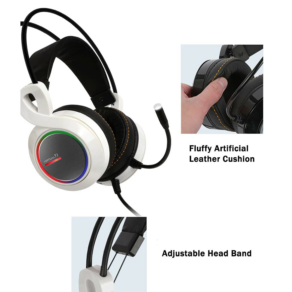 ABKO Hacker B770 Gaming Headset - Virtual 7.1 Surround Sound, Ultra Vibration, RGB LED Lights (White) - Perfect for PC Gaming, Streaming & Esports Tournaments
