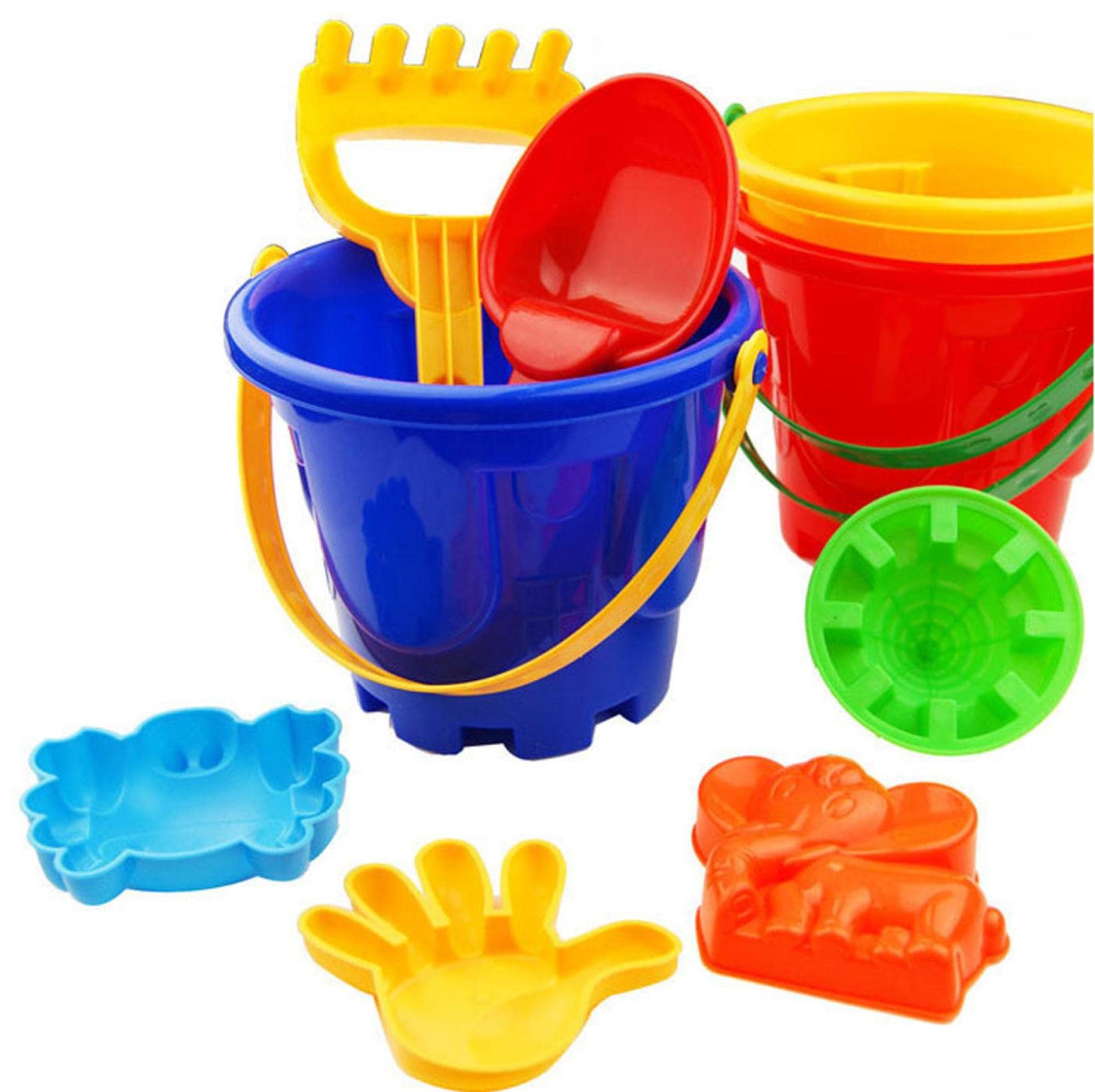 7Pcs Sand Toy Set for Kids - Beach Bucket, Shovel, Rake & Castle Molds - Outdoor Sand Play Toys for Toddlers & Children - Perfect for Beach, Sandbox & Backyard Fun