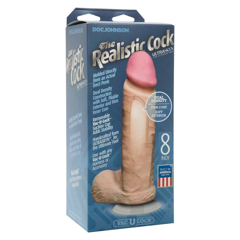 Doc Johnson The Realistic 8 Inch Dual Density Dildo - Ultra-Soft Ultraskyn Material for Lifelike Feel | Perfect for Couples Play, Solo Pleasure & BDSM Scenes