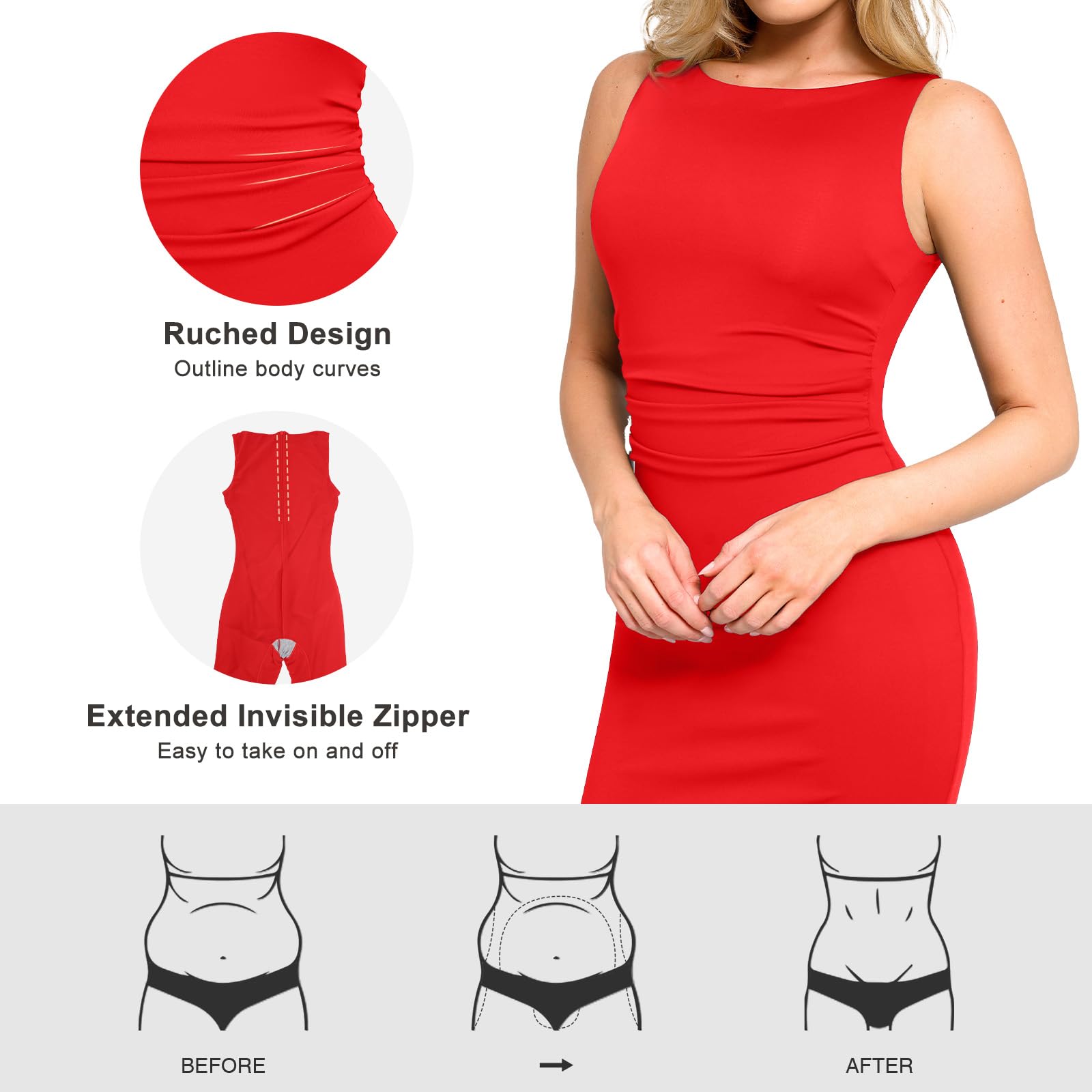 Popilush Shapewear Dress for Women - Ruched Midi Pencil Dress with Slimming Effect | Perfect for Business Casual, Office Wear & Special Occasions