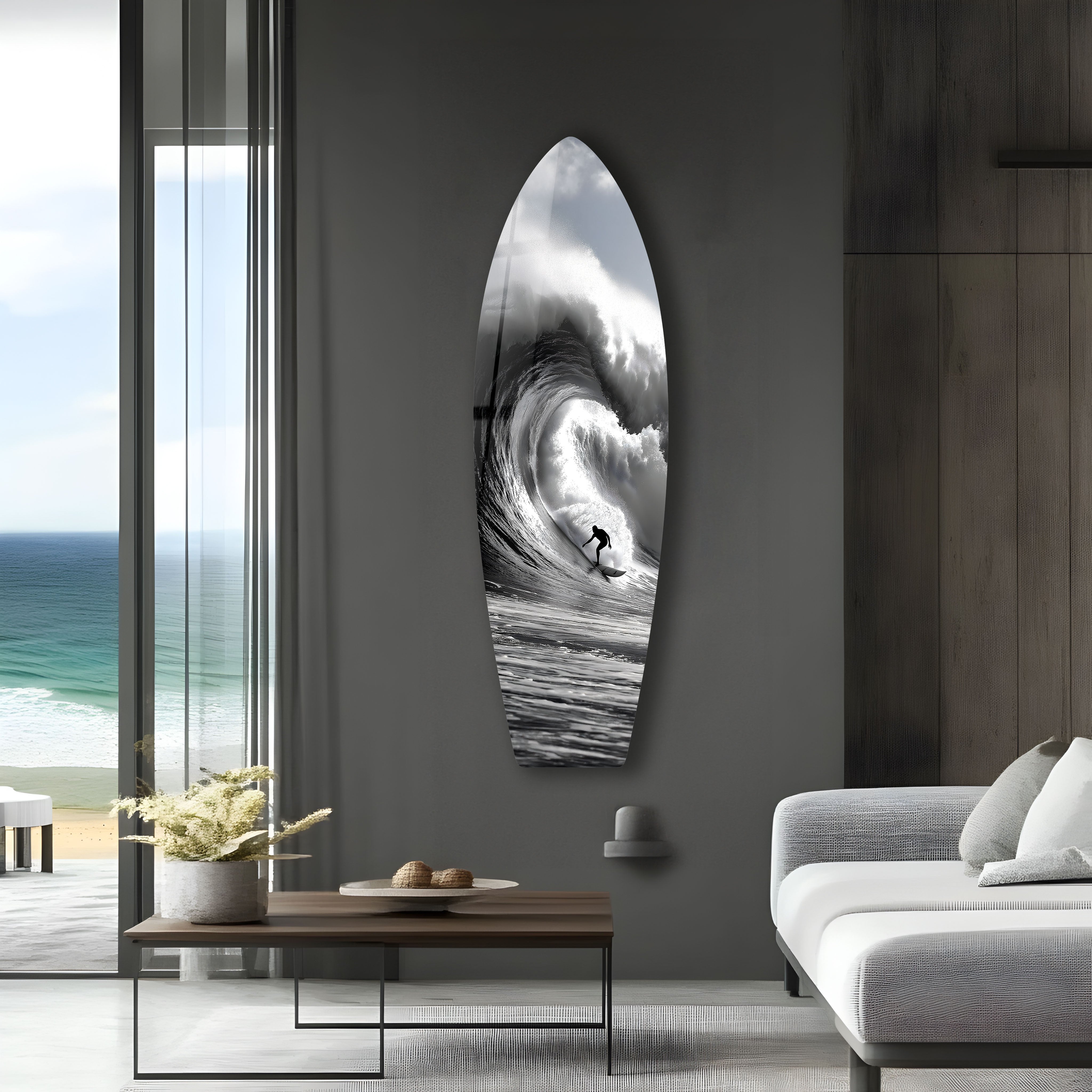 Black and White Surfboard Wall Art - Coastal Decor for Beach House, Surf Shop & Ocean-Themed Rooms - Perfect for Living Room, Bedroom or Office