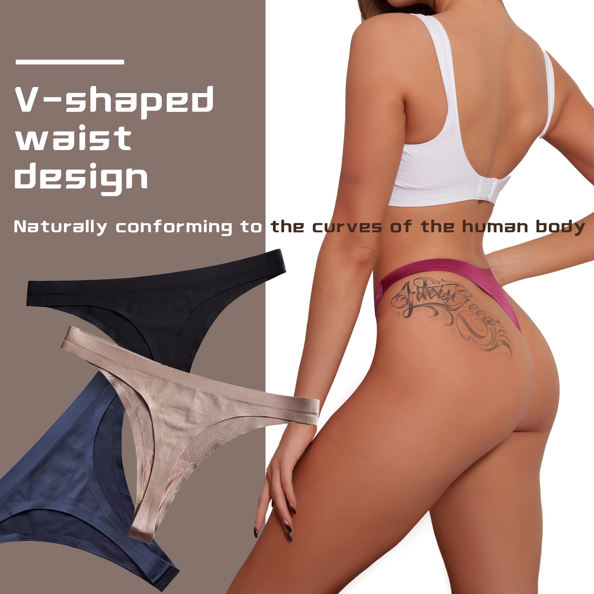 VISSAY Women's Seamless Satin G-String Thongs - No Show Comfortable Underwear 6 Pack - Low Rise Breathable Panties for Everyday Wear, Yoga & Special Occasions